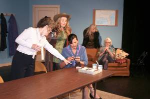 From left, Nancy Gooch, Mindy Gelder, Jessica Swenson, Debbie Bouquin and Cheryl Koenig will perform in &ldquo;Five Tellers Dancing in the Rain.&rdquo; The show opens today at the Port Angeles Community Playhouse. (Kate Carter)