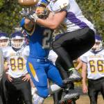 Keith Thorpe/Peninsula Daily News Crescent&rsquo;s Robert Cox, left, breaks up the pass to Quilcene&rsquo;s Eli Mahan in the first quarter of Saturday&rsquo;s game in Joyce.                                 Crescent&rsquo;s Robert Cox, left, breaks up the pass to Quilcene&rsquo;s Eli Mahan in the firstquarter of Saturday&rsquo;s game in Joyce. (Keith Thorpe/Peninsula Daily News)