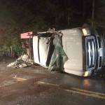 A 2016 Ford F-350 is shown after a fatal wreck on U.S. Highway 101 at Lake Crescent early Monday. (Clallam County Fire District No. 2)