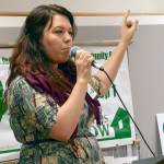 Aislinn Palmer of Bayside Housing and Services presents on Proposition 1 during a Homes Now information event at the Tri-Area Community Center in Chimacum. (Cydney McFarland/Peninsula Daily News)