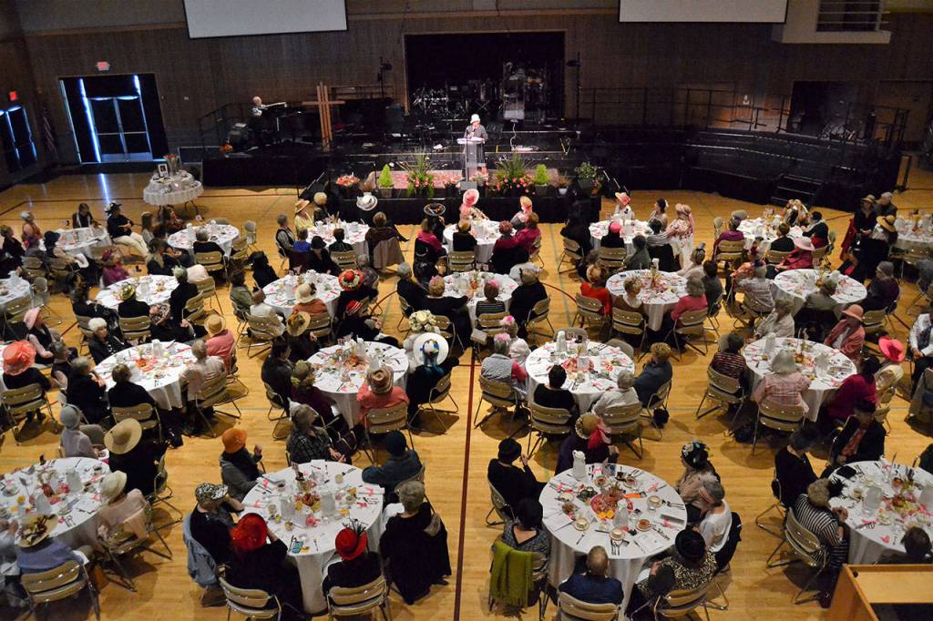 Matthew Nash/Olympic Peninsula News Group                                Organizers of the Mad Hatter&rsquo;s Tea hosted 203 people at Sequim Community Church for the event&rsquo;s 20th year, which focuses on raising breast cancer awareness and supporting local efforts to combat cancer and support those afflicted with it.