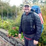 Eli Smith, a veteran from Ohio, has spent almost a year hiking from Florida to California and up to Washington in an effort to walk to the four corners of the United States to raise awareness for veteran suicide and PTSD. (Cydney McFarland/Peninsula Daily News)