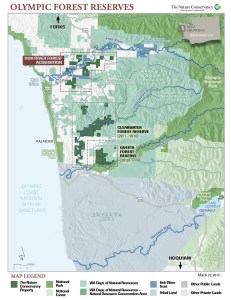 Map by The Nature Conservancy showing the new Hoh River land it acquired and its other Olympic Peninsula properties. (CLICK on image to enlarge)