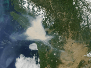 A new photo (3:30 p.m. today) from NASA's Terra satellite show the huge smoke plume caused by the British Columbia fires. National Weather Service (Click on image to enlarge)