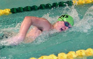 Port Angeles' Karsten Hertzog competes in the 200-yard freestyle race during the Roughriders' meet against Lindbergh at William Shore Pool in Port Angeles. Hertzog went on to win the event. (Keith Thorpe/Peninsula Daily News)