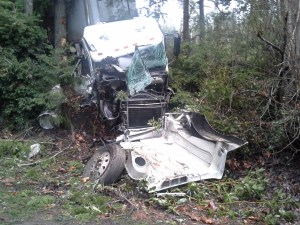 No one was injured Monday when this tractor trailer wrecked on U.S. Highway 101 near Brinnon. (Brinnon Fire Department)