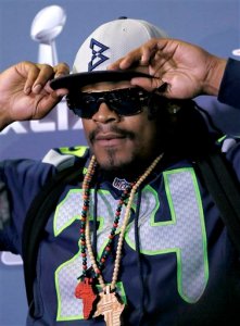The NFL may not like those "Beast Mode" caps Marshawn Lynch has been wearing during his Super Bowl press appearances