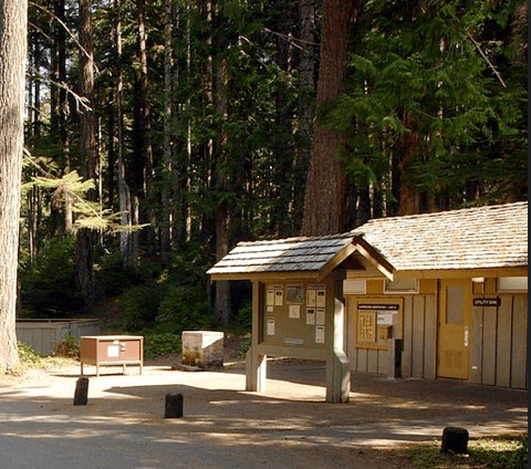 Bulletin board greets visitors to Heart o' the Hills campground. ()