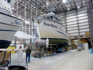 Pacific Raider gets a new bulbous bow in Platypus Marine's Commander Building in Port Angeles. (David G. Sellars/for Peninsula Daily News)