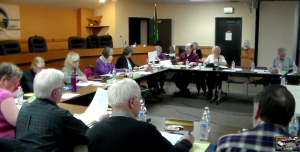 Clallam County Charter Review Commission  members begin their March 11 meeting. (Stephanie Noblin)