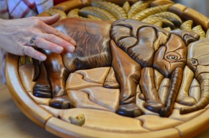 Sequim artist Sherri Lewis' wood mural of two young elephants netted $6