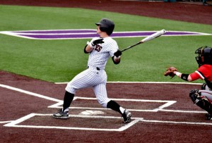 Port Angeles graduate Cody Sullivan takes a swing for Western Oregon