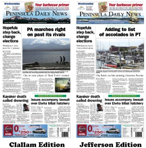 Today's front pages tailored for the PDN's Clallam and Jefferson readers. There's more inside that isn't online! ()