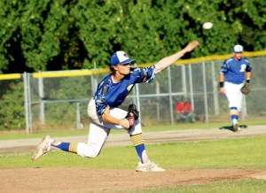 Colten Barnes pitches for the Kitsap BlueJackets in 2015. Barnes