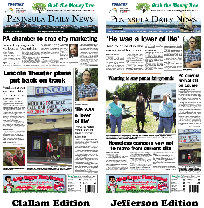 Today's front pages tailored for the PDN's Clallam and Jefferson readers. There's more inside that isn't online! ()