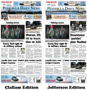 Today's front pages tailored for the PDN's Clallam and Jefferson readers. There's more inside that isn't online! ()