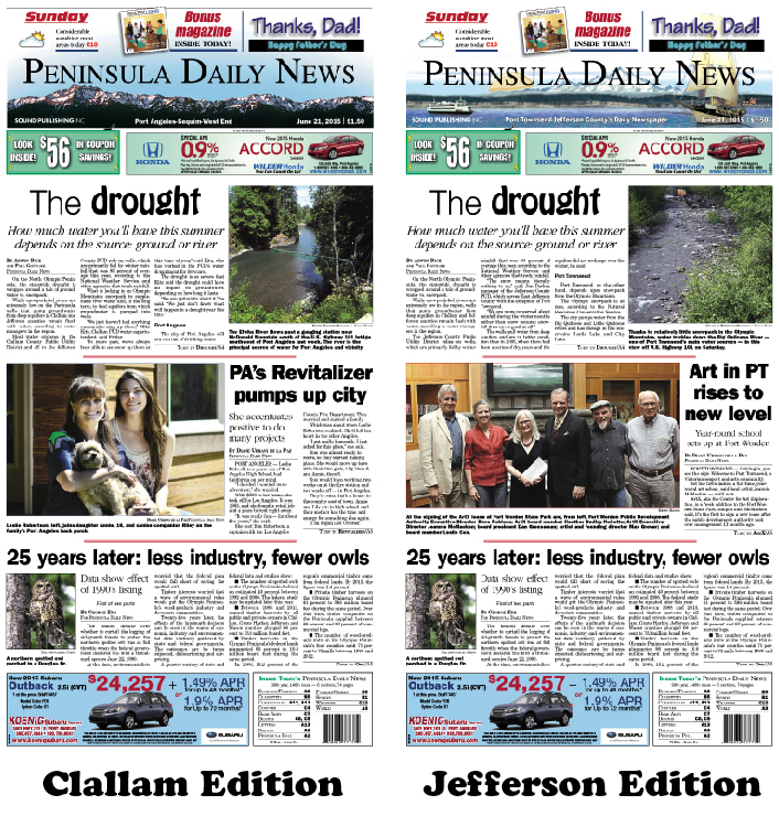 Today's front pages tailored for the PDN's Clallam and Jefferson readers. There's more inside that isn't online! ()