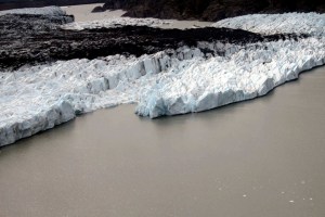 The toe or leading edge of Colony Glacier and Inner Lake George is shown near Anchorage