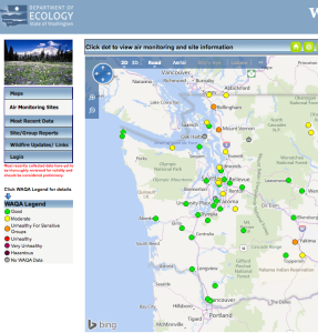 Air pollution readings Monday evening at the state Department of Ecology website