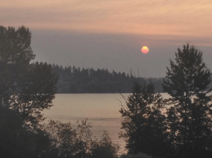 Still lots of wildfire smoke from the British Columbia forest fires in the atmosphere at sunrise this morning. National Weather Service/Seattle