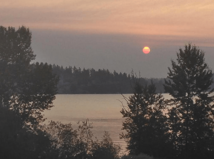Still lots of wildfire smoke from the British Columbia forest fires in the atmosphere at sunrise this morning. National Weather Service/Seattle
