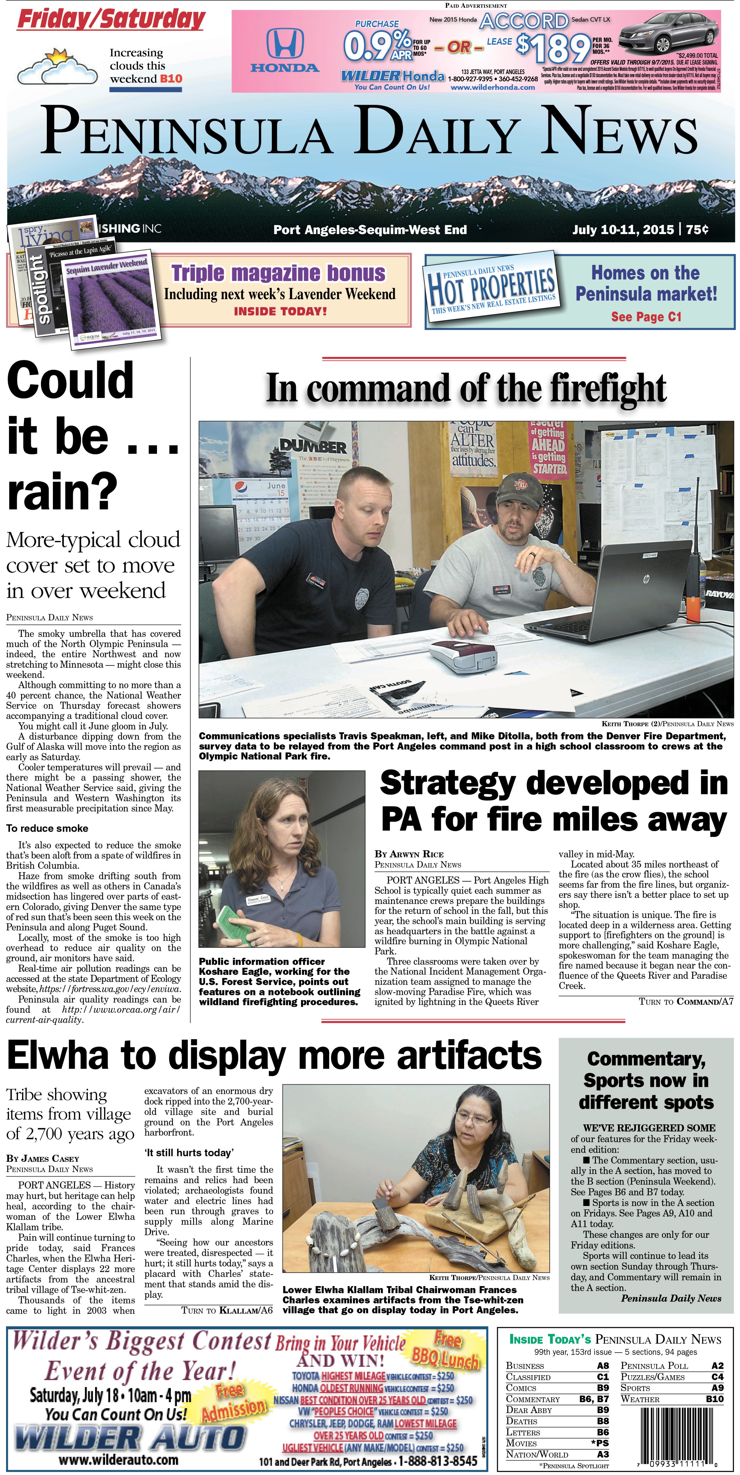 Today's front page tailored for the PDN's readers in Clallam County. There's more inside that isn't online!
