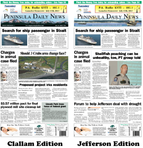 Today's front pages tailored for the PDN's readers in Clallam and Jefferson counties. There's more inside that isn't online!