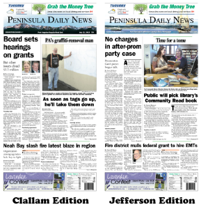 Today's front pages tailored for the PDN's readers in Clallam and Jefferson counties. There's more inside that isn't online!