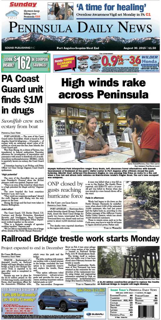 Today's front page tailored for the PDN's readers in Clallam County. There's more inside that isn't online!