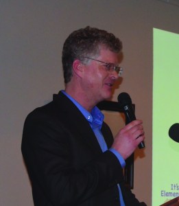 Jeff Randall spoke at the Jefferson County Chamber of Commerce on Monday in support of a bond issue to build a new Grant Street Elementary School in Port Townsend. Randall chairs Its Elementary