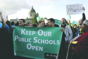 Students and other advocates of charter schools rally at the Capitol in Olympia on Nov. 19