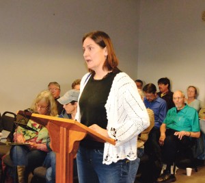 Chimacum resident Felicia Allen speaks out in favor of extending a moratorium on recreational marijuana businesses at a Jefferson County commissioners meeting on Monday.  Photo by Charlie Bermant/Peninsula Daily News ()