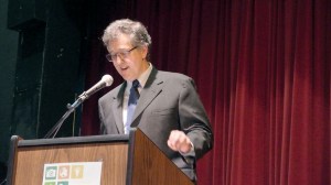 King County Superior Court Judge William Downing addresses students at Port Townsend High School on Friday.  Charlie Bermant/Peninsula Daily News ()