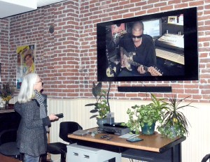 Port Townsend Film Festival Executive Director Janette Force views the recently installed giant screen