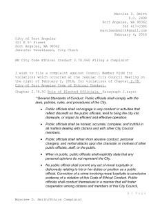 This is one of seven pages of an ethics complaint filed by Marolee Smith against Deputy Mayor Cherie Kidd. To view a larger version of any page