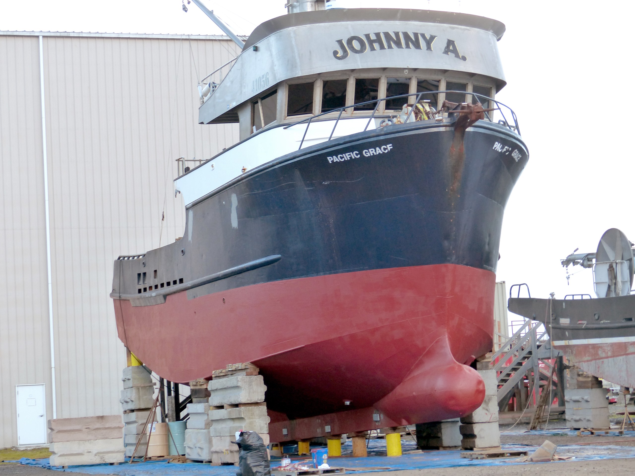 Pacific Grace on the hard in Platypus Marine Inc.'s yard in Port Angeles. —Photo by David G. Sellars/for Peninsula Daily News ()