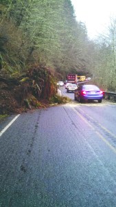 A landslide on state Highway 112 about 5 miles east of Neah Bay reduced the road to alternating traffic for much of Monday morning. (Washington state Department of Transportation)