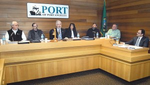 Commissioners from the Port of Port Angeles and Clallam County meet in a joint session Tuesday in the ports meeting room in Port Angeles. Included in the session were