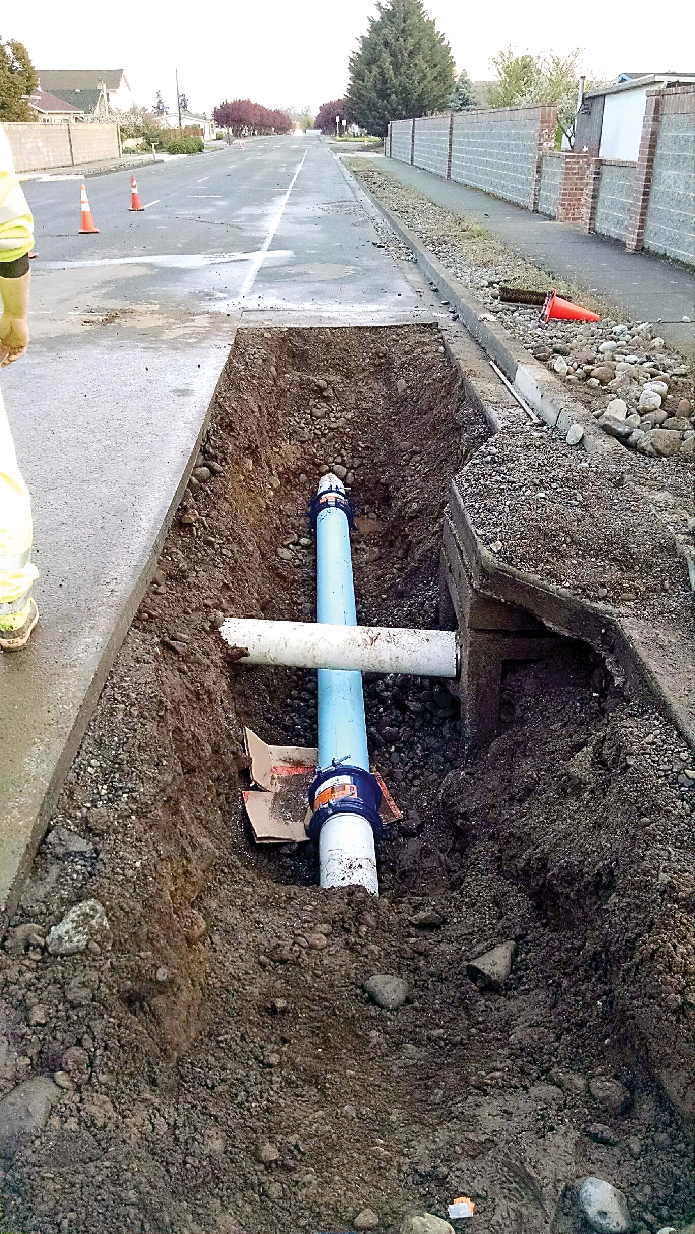 A 10-foot crack in an 8-inch water pipe between West Spruce Street and West Fir Street in Sequim caused street flooding.  City of Sequim ()