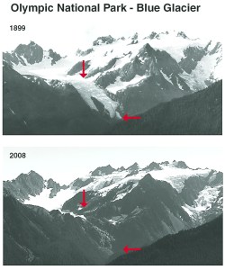 Photo illustration shows the Blue Glacier in Olympic National Park receding. (National Park Service)