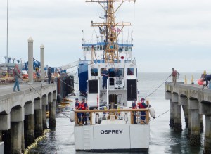 The 87-foot Coast Guard patrol boat Osprey positioning itself to be hauled out at Platypus Marine in Port Angeles.  David G. Sellars/for Peninsula Daily News ()