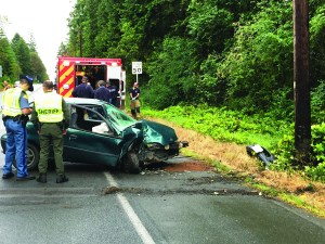A Port Hadlock man was injured in this wreck on state Highway 19 south of Port Townsend on Sunday.  East Jefferson Fire-Rescue ()