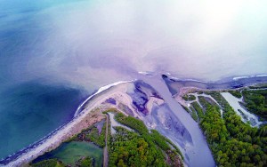 Sediment flows out of the mouth of the Elwha River into the Strait of Juan de Fuca in 2012 as the river cuts through nearly a century of silt. An exhibit at Port Angeles Library will look at the entire timelime of the river from the dams removals to restoration efforts along old lake beds.  Keith Thorpe/Peninsula Daily News ()