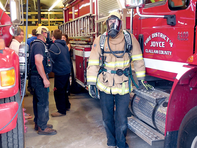 Clallam County Fire District No. 4 volunteer Donovan Christie wears the new MSA G1 breathing apparatus during a recent training exercise. (Clallam County Fire District No. 4)