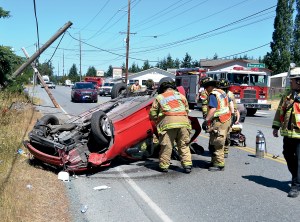 A single-car accident sent a 75-year-old Port Hadlock man to Harborview Medical Center on Wednesday.  Bill Beezley/East Jefferson Fire-Rescue