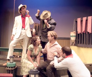 The cast of “Scapino!” rehearses a scene from the play