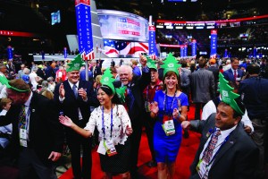 Washington state delegates cheer during the Republican National Convention in Cleveland on Tuesday. (The Associated Press)