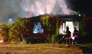 This unoccupied home in Port Angeles was destroyed by fire early Tuesday morning.  Jay Cline/Clallam County Fire District No. 2