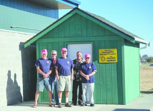 Members of the Sunrise Rotary Club of Sequim constructed a storage shed for the club at their Carroll C. Kendall Clubhouse on Fir Street in Sequim. Rotarians participating in the construction were