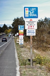 A new ordinance passed by the city of Sequim requires the business signs seen here Wednesday afternoon on South Sequim Avenue to be removed and replaced with a sign approved by the Department of Transportation.  Chris McDaniel/Peninsula Daily News
